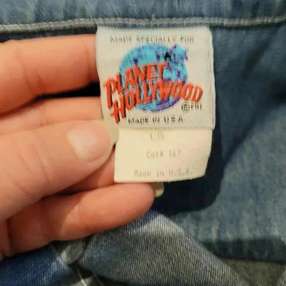 Vintage planet hollywood denim shirt size LARGE 100% cotton made in USA … - Picture 8 of 9